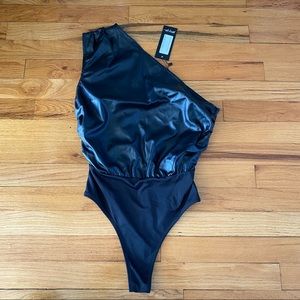 SOLD‼️ One shoulder faux leather black bodysuit NWT